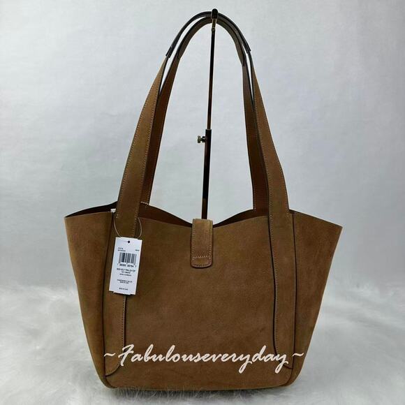 Coach Hadley Turnlock Tote Bag In Suede & Leather Gold/Sienna Brown CCC76 NWT - Picture 3 of 10